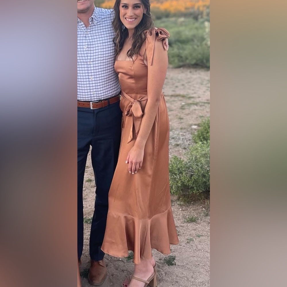 Show me your mumu copper bridesmaid dress with removable bows